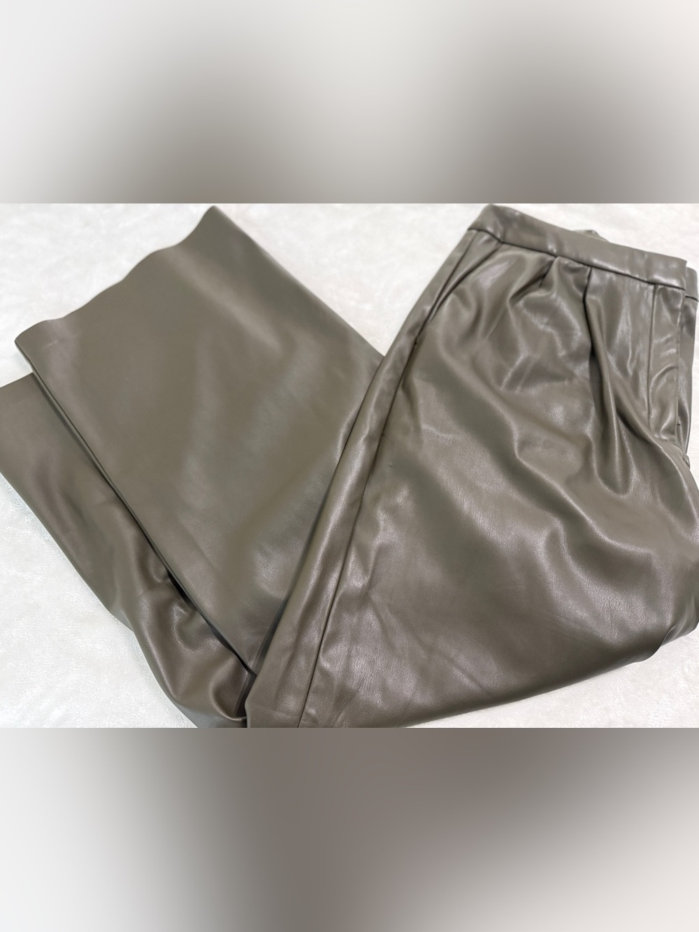 Express Black Faux Leather Wide-Leg Pants Army Green/Olive Brown - NWOT